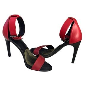 Tibi Red Leather Ankle Strap Heels – Size 8.5, Red/Black